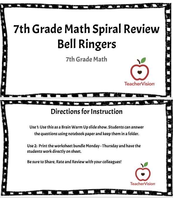 7th Grade Math Spiral Review Bellringers Teachervision